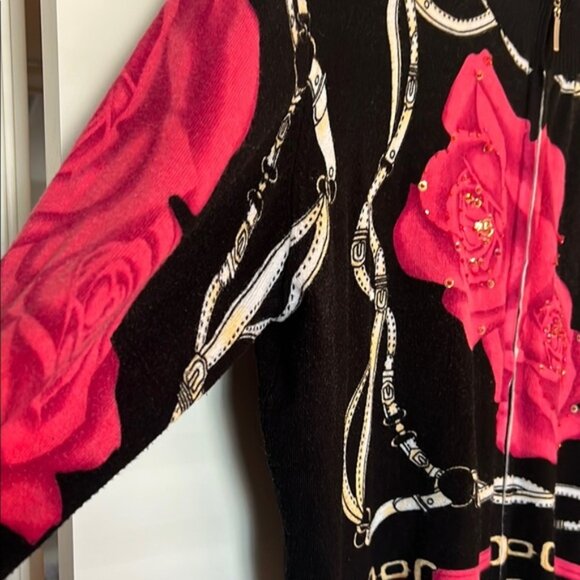 Sylvia Oh Lemieux Studio Embellished Black Cardigan Roses Large (Size 4) - Picture 4 of 6